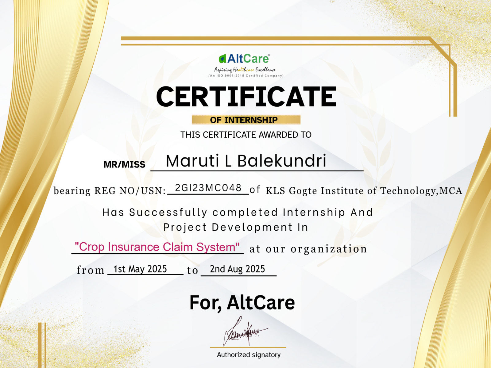 Internship Certification