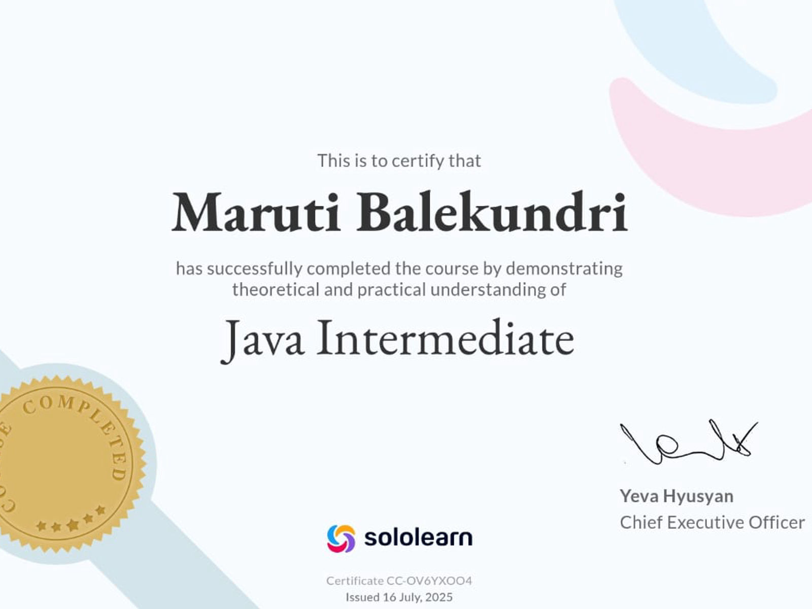 SoloLearn Core Java Certification